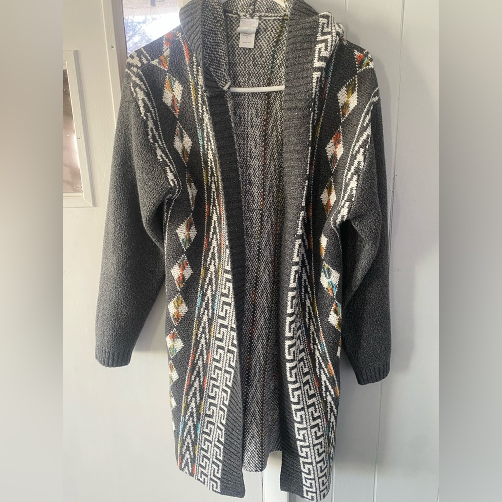 Gray Patterned Long Women's Sweater - image 1